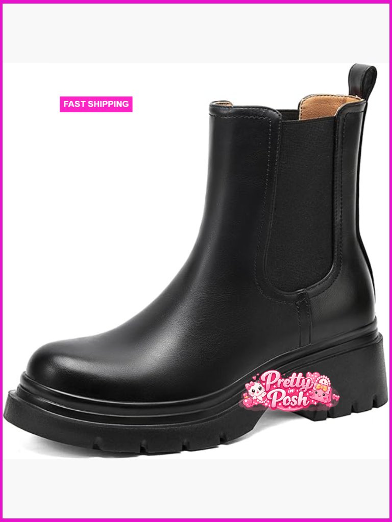 Women's Chelsea Boots Slip On Chunky Heel Platform Ankle Boots Round Toe
